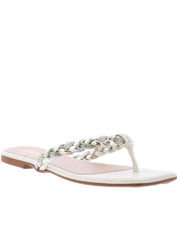 Gabriela - Rasteira Gabriela Strass Tressê Metalizada Off White Colorido