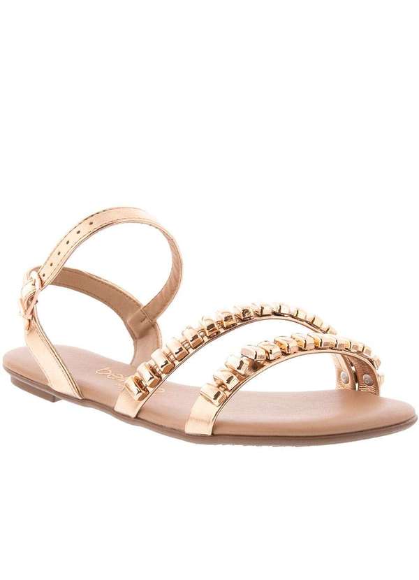 Beira Rio Sandália Rasteira Beira Rio Detalhe Tachas Metalizada Dourada  Ouro-Rose
