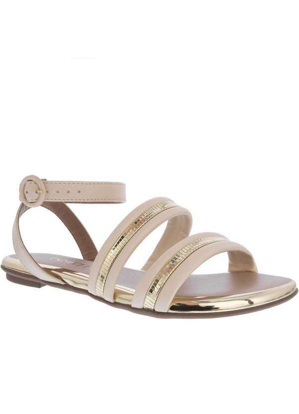 Beira Rio - Sandália Rasteira Beira Rio Fivela Metalizada Off White Off-White