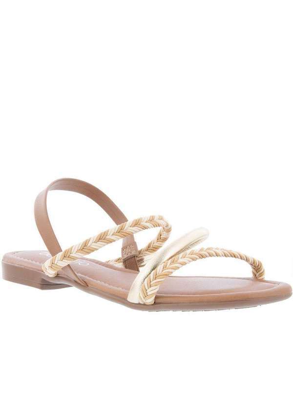 Beira Rio - Sandália Rasteira Beira Rio Tressê Metalizada Caramelo Caramelo