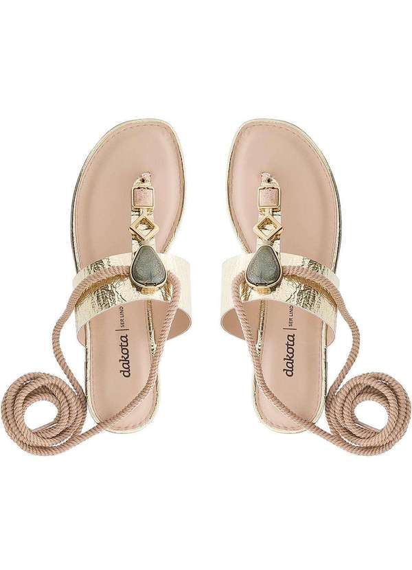 Sandália Rasteira Dakota com Amarração Dourado Ouro Studio Z