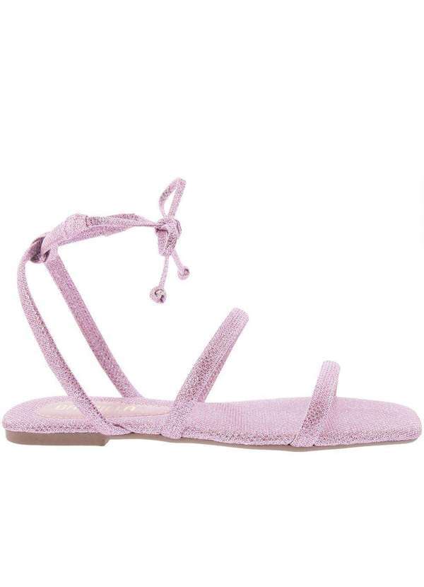 Gabriela - Sandália Rasteira Gabriela Amarração Lurex Rosa Prata