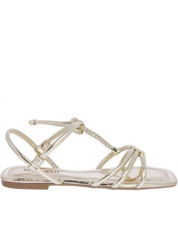 Gabriela - Sandália Rasteira Gabriela Detalhe Amarração Dourada Ouro 2