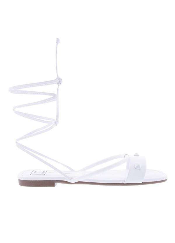 Moleca - Sandália Rasteira Moleca Amarração Tachas Branco Branco