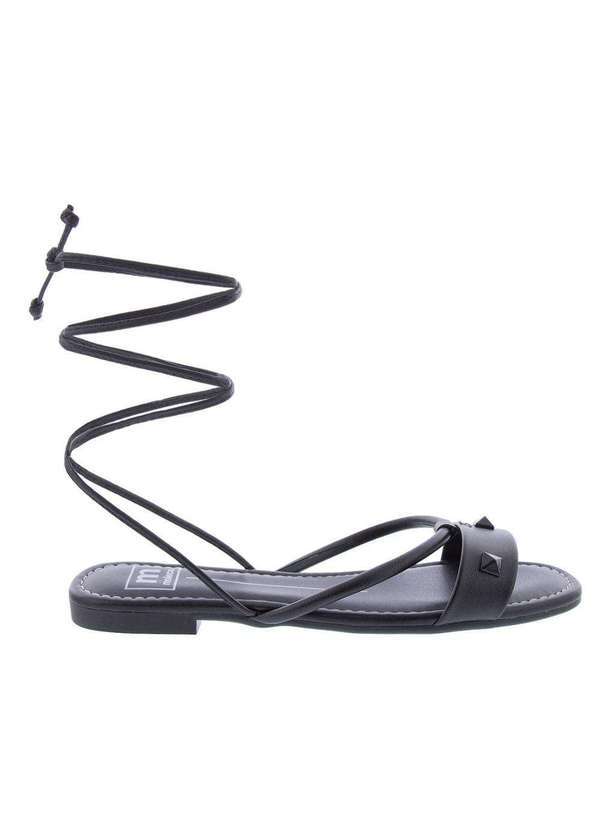 Moleca - Sandália Rasteira Moleca Amarração Tachas Preto Preto