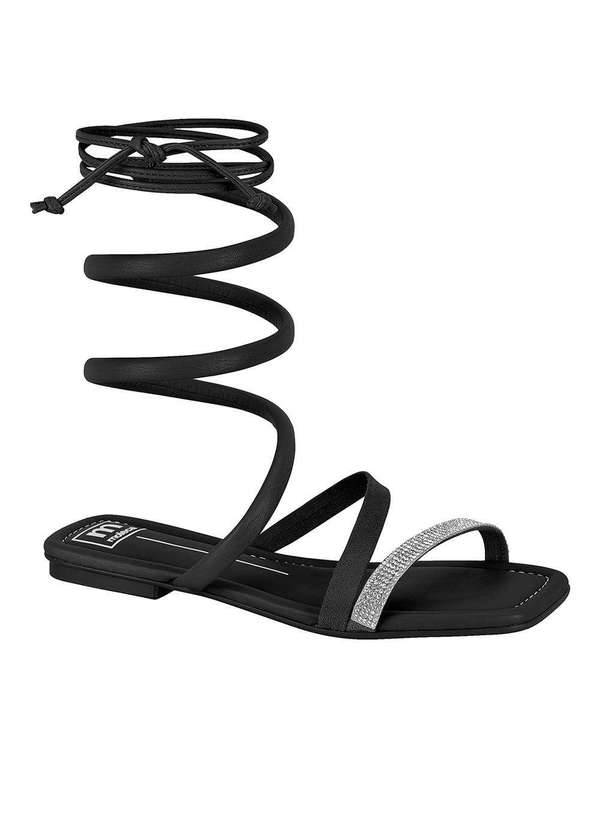 Moleca - Sandália Rasteira Moleca Amarração Tira Hotfix Preto Preto