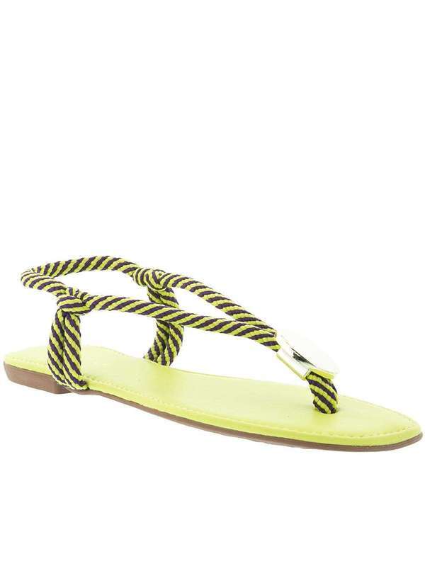 Penelope - Sandália Rasteira Penélope Aplicação Nós Corda Neon Verde Amarelo