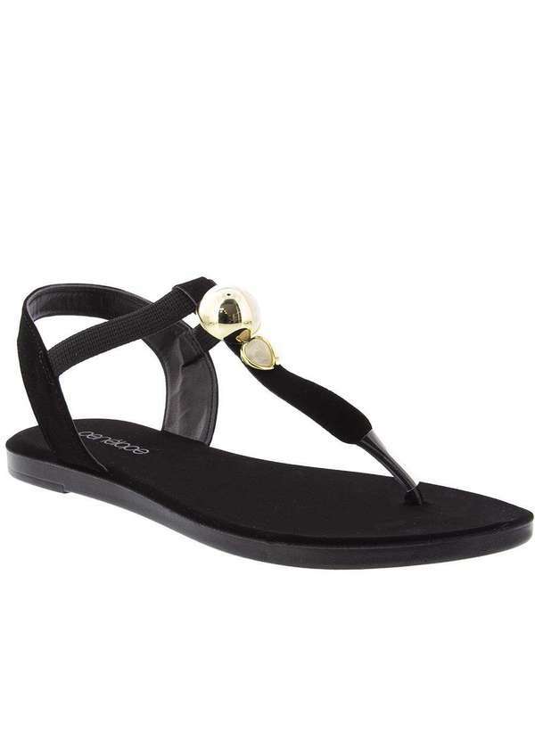 Penelope - Sandália Rasteira Penélope Detalhe Pedraria Nobuck Preto Preto