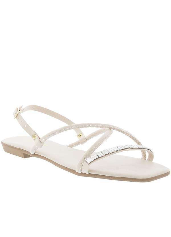 Penelope - Sandália Rasteira Penélope Tiras Cruzadas Pedraria Off White Off-White