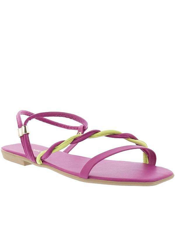 Penelope - Sandália Rasteira Penélope Tiras Tressê Pink Rosa