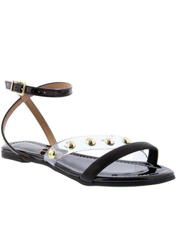 Vizzano Sandália Rasteira Vizzano com Rebites Verniz Vinil Preto Preto