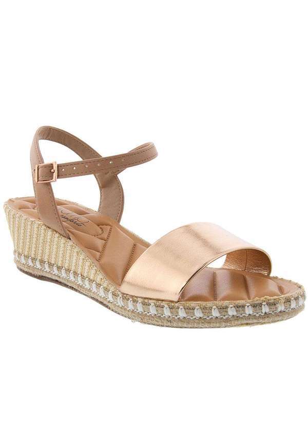 Beira Rio Conforto - Espadrille Beira Rio Conforto Anabela Tira Metalizado Rosa Ouro-Rose