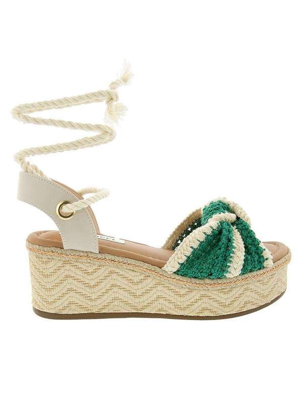 Bebecê - Sandália Bebecê Plataforma Amarração Crochê Verde Off-White