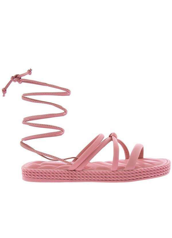 Beira Rio Conforto - Sandália Beira Rio Flatform Amarração Acolchoada Rosa Rosa