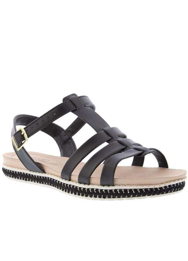 Beira Rio Conforto - Sandália Beira Rio Flatform Tressê Preto Preto