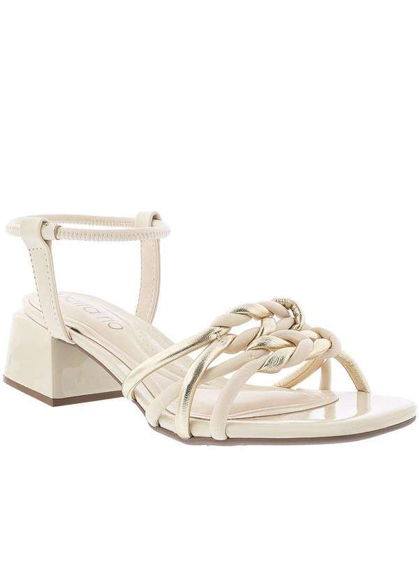 Beira Rio Conforto - Sandália Beira Rio Salto Grosso Metalizada Off White Off-White