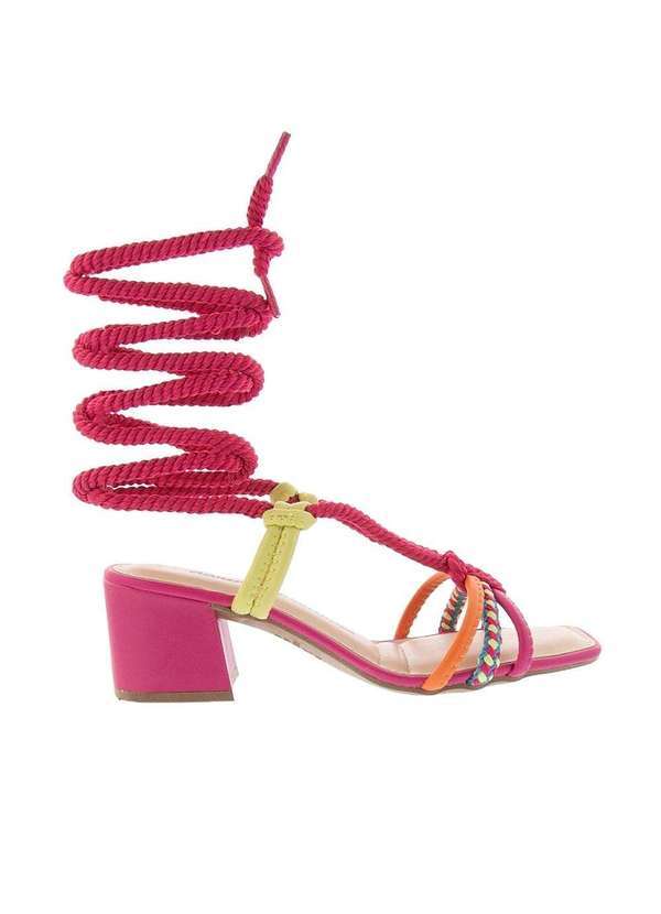 Dakota - Sandália Dakota Salto Grosso Amarração Nós Corda Pink Colorido