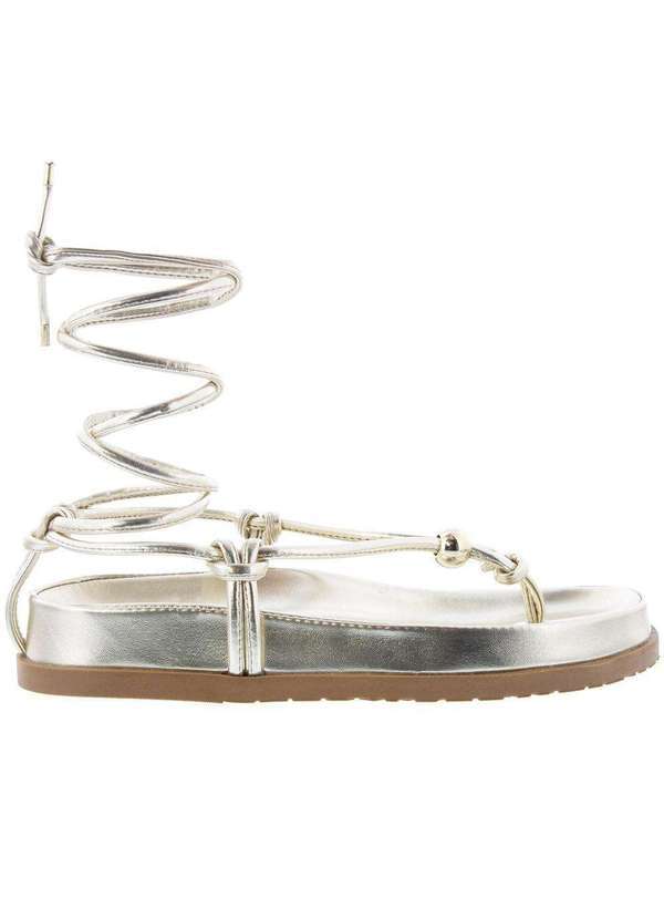 Gabriela - Sandália Gabriela Flatform Amarração Aplicação Nós Dourada Ouro