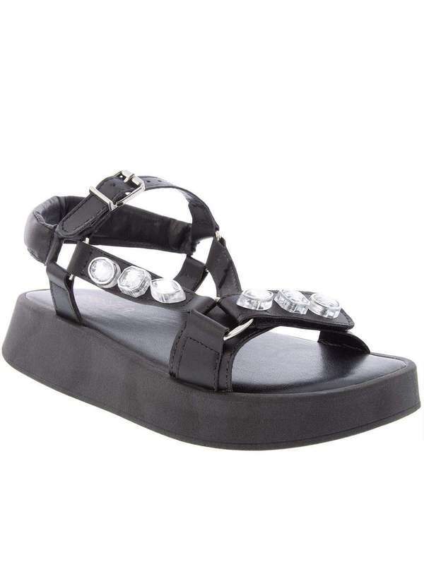 Gabriela - Sandália Gabriela Plataforma Detalhe Elos Pedraria Preto Preto