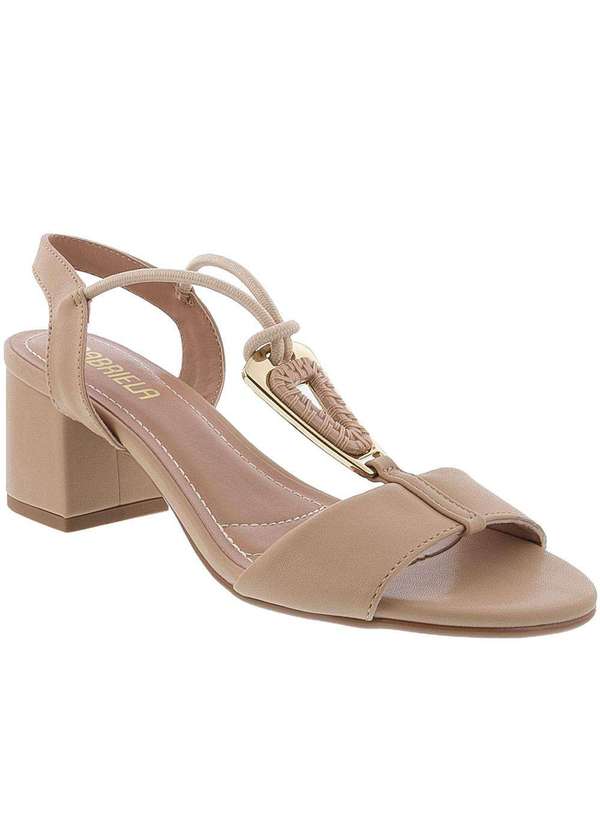 Gabriela - Sandália Gabriela Salto Grosso com Aplicação Nude Nude