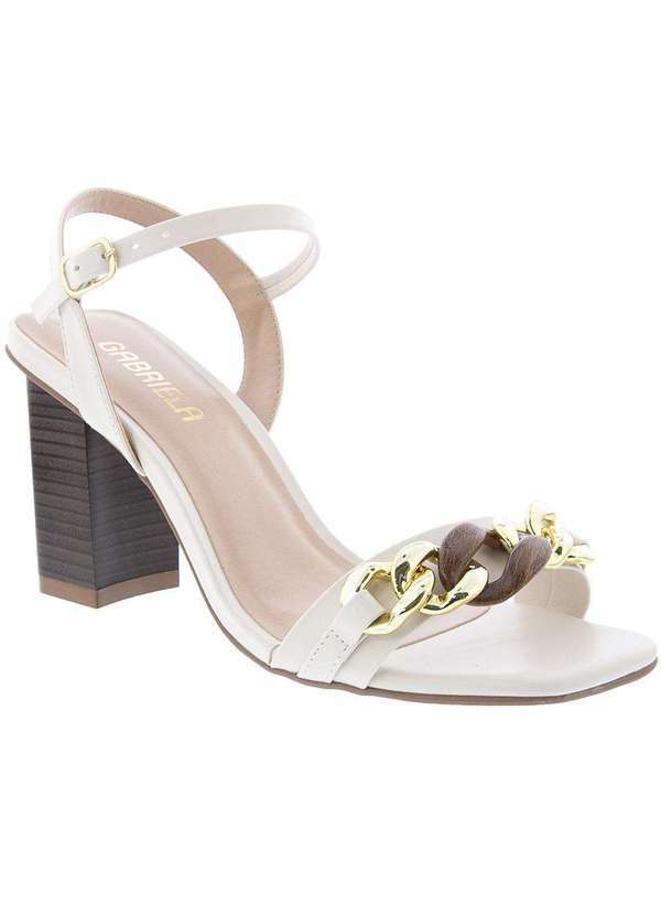 Gabriela - Sandália Gabriela Salto Grosso Detalhe Corrente Off White Off-White