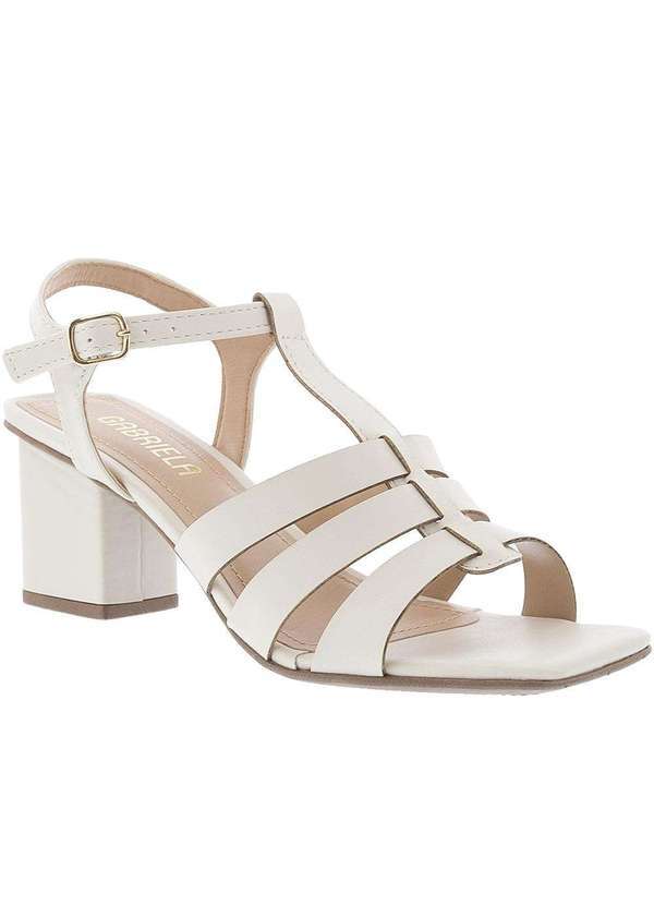 Gabriela - Sandália Gabriela Salto Grosso Detalhe Tiras Off White Off-White