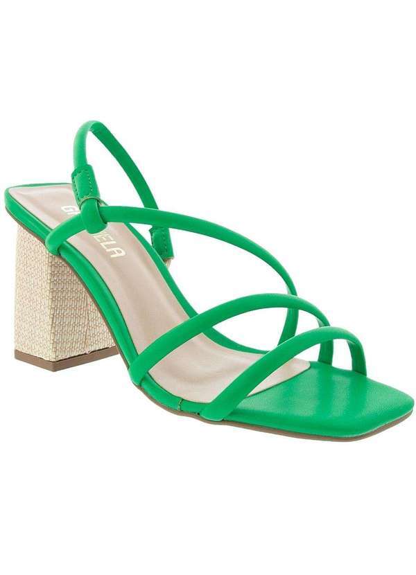 Gabriela - Sandália Gabriela Salto Grosso Detalhe Tiras Ráfia Verde Verde