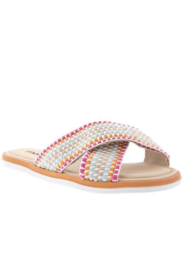 Moleca - Sandália Moleca Flatform Tiras Cruzadas Tecido Color Colorido