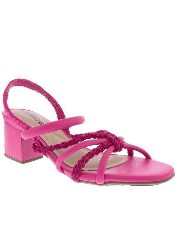 Moleca - Sandália Moleca Salto Grosso Elástico Detalhe Nó Corda Pink Pink