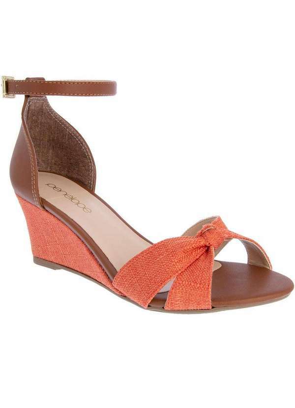 Penelope - Sandália Penélope Anabela Detalhe Nó Linho Coral Coral