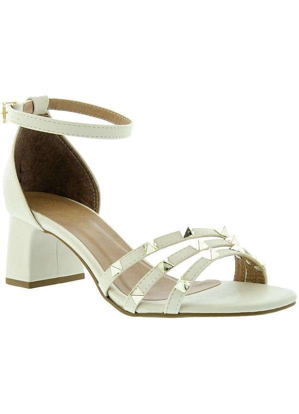 Penelope - Sandália Penélope Salto Reto Detalhe Tachas Off White Off-White