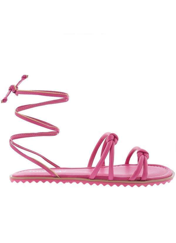 Moleca - Sandália Rasteira Moleca Amarração Nós Pink Pink