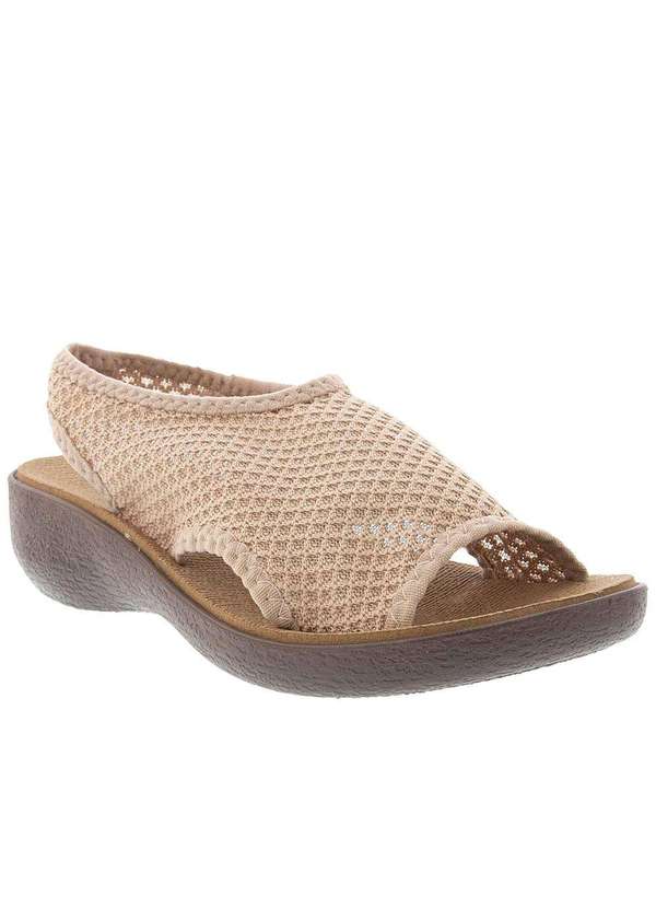 Terra Agua Sandália Terra e Água Estilo Conforto Anabela Tecido Bege  Bege
