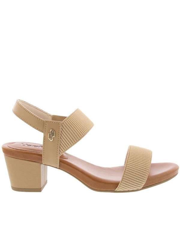 Usaflex - Sandália Usaflex Salto Bloco Tiras Tecido Couro  Bege Nude 2