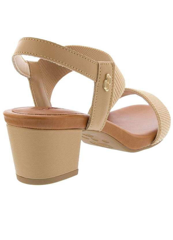 Usaflex - Sandália Usaflex Salto Bloco Tiras Tecido Couro  Bege Nude 3
