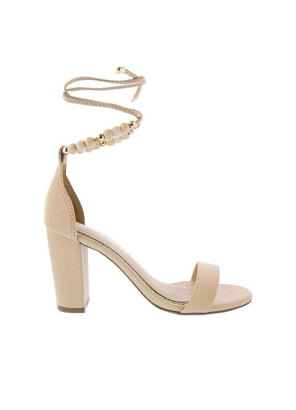 Via Marte Sandália Via Marte Salto Grosso Amarração Miçangas Bege Marfim