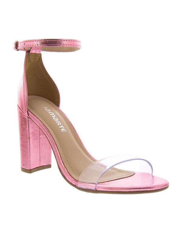 Gabriela - Sandália Via Marte Salto Grosso Tira Vinil Metalizada Rosa Pink