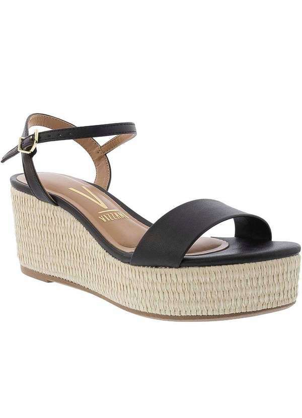 Vizzano - Sandália Vizzano Plataforma Tiras Ráfia Preto Preto