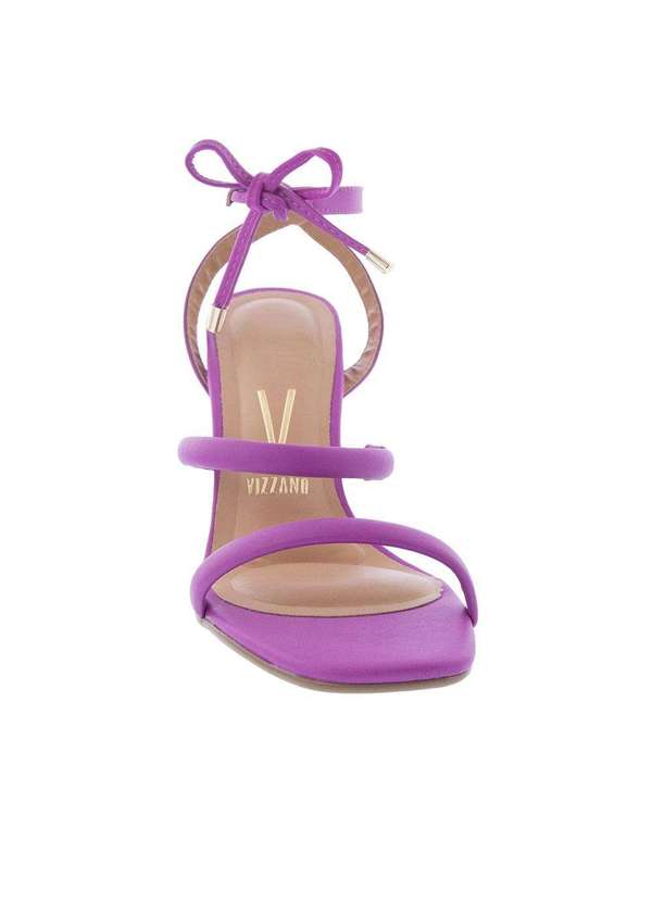 Sandália Vizzano Salto Geométrico Amarração Pespontos Roxo Roxo
