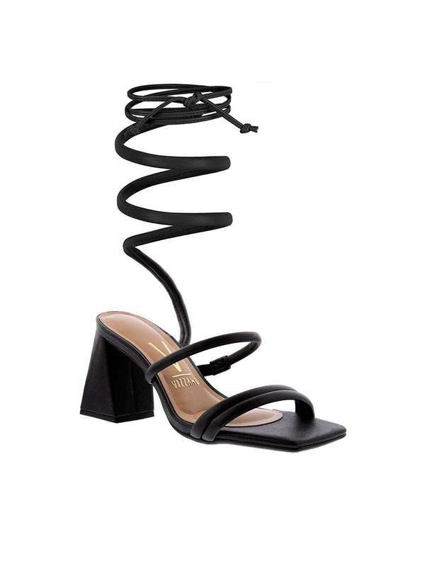 Vizzano - Sandália Vizzano Salto Geométrico Amarração Preto Preto