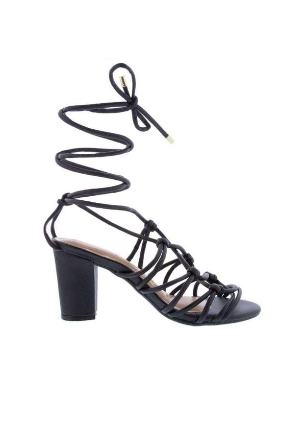 Sandália Vizzano Salto Grosso Amarração Nós Preto Preto Studio Z