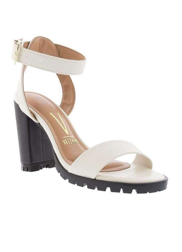 Vizzano - Sandália Vizzano Salto Grosso Tratorado Tiras Off White Off-White
