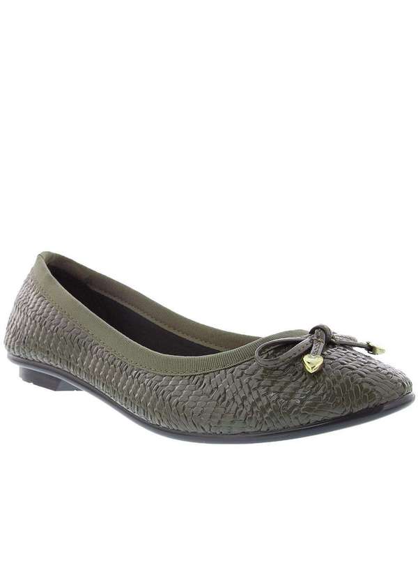 Moleca - Sapatilha Moleca Laço Texturizado Verniz Verde Verde-Oliva