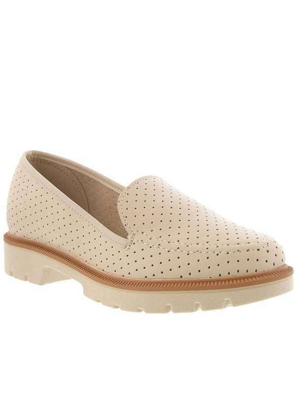 Beira Rio Conforto - Mocassim Beira Rio Tratorado Perfuros Off White Marfim