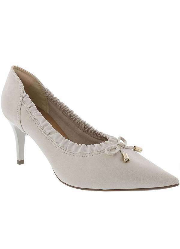 Bebecê - Scarpin Bebecê Salto Fino com Detalhe em Laço Off White 7031410 Off-White
