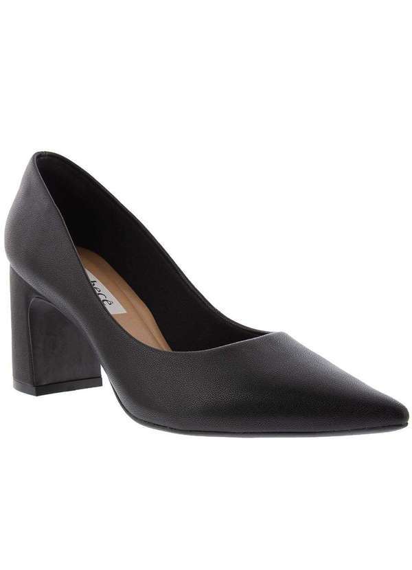Bebecê - Scarpin Bebecê Salto Grosso Detalhe Pespontos Preto Preto