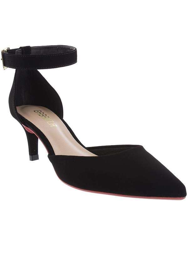 Gabriela - Scarpin Gabriela Aberto Salto Fino Fivela Nobuck Preto Preto