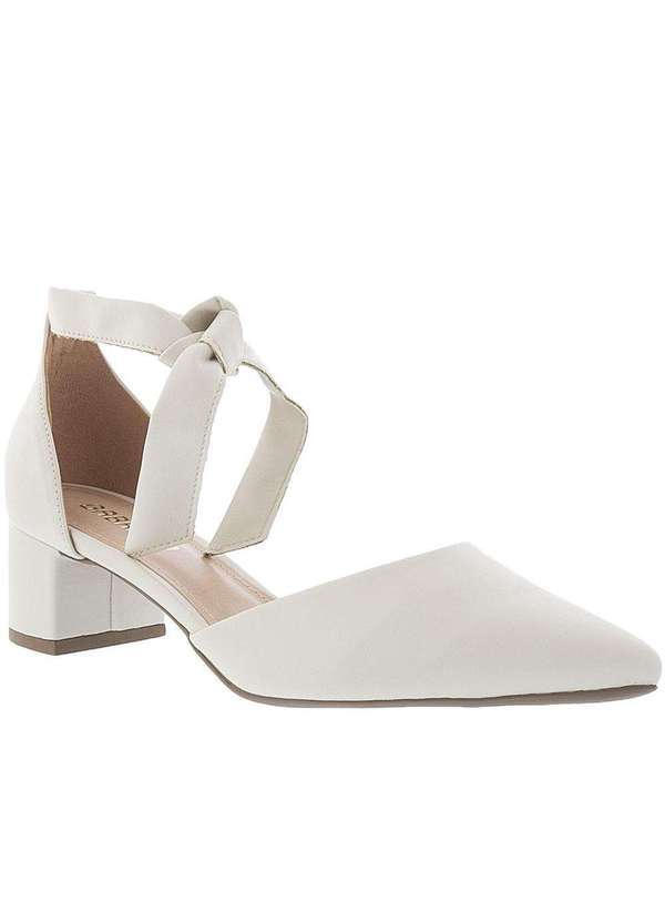 Gabriela - Scarpin Gabriela Aberto Salto Grosso Amarração Off White Off-White