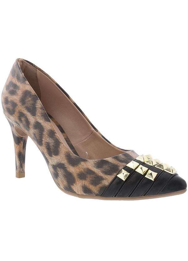 Gabriela - Scarpin Gabriela Salto Fino Tachas Animal Print Caramelo Colorido
