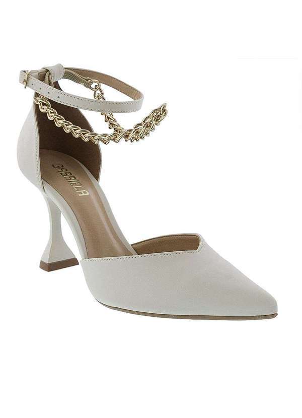 Gabriela - Scarpin Gabriela Salto Taça com Pespontos Corrente Off White Off-White